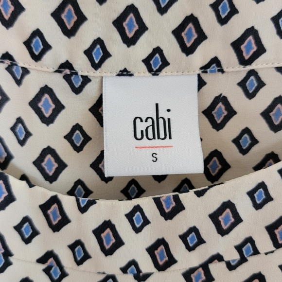 Cabi | #3272 Cleo Pacific Blue Diamond Print Round Neck Tank Blouse Size Small - Picture 3 of 5
